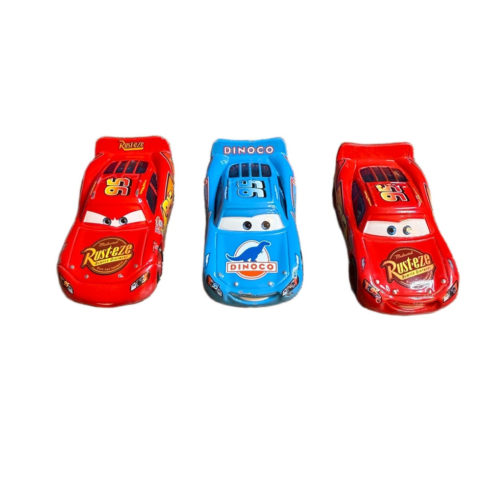 Disney Pixar Cars Lightning McQueen Diecast Lot Rust-eze Dinoco 95 Red Blue